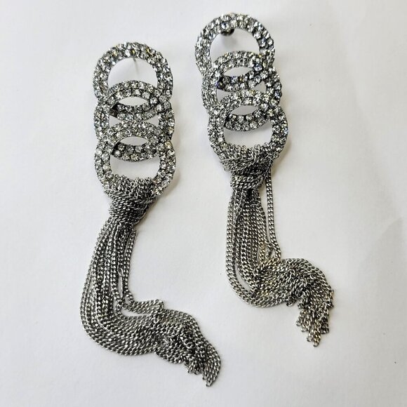 Long Rhinestone Tassel Earrings - Picture 8 of 11